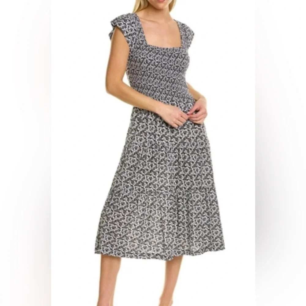 Nation LTD Josie Midi Dress Womens S Grey Floral Smocked cottagecore